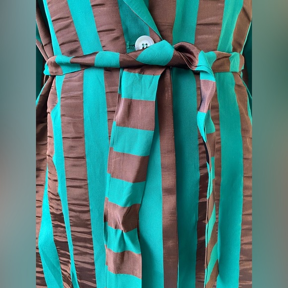 NWT Kaos Italy Brown Green Satin Trench Coat Size Small - Picture 7 of 12